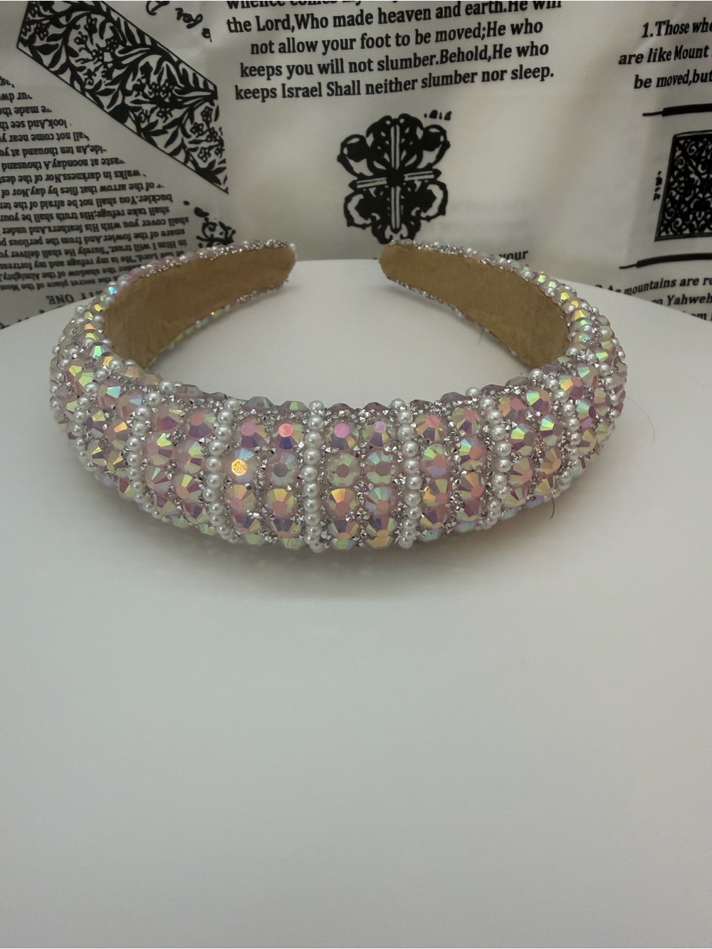 NWOT Crystal Beaded Pink Padded Headband